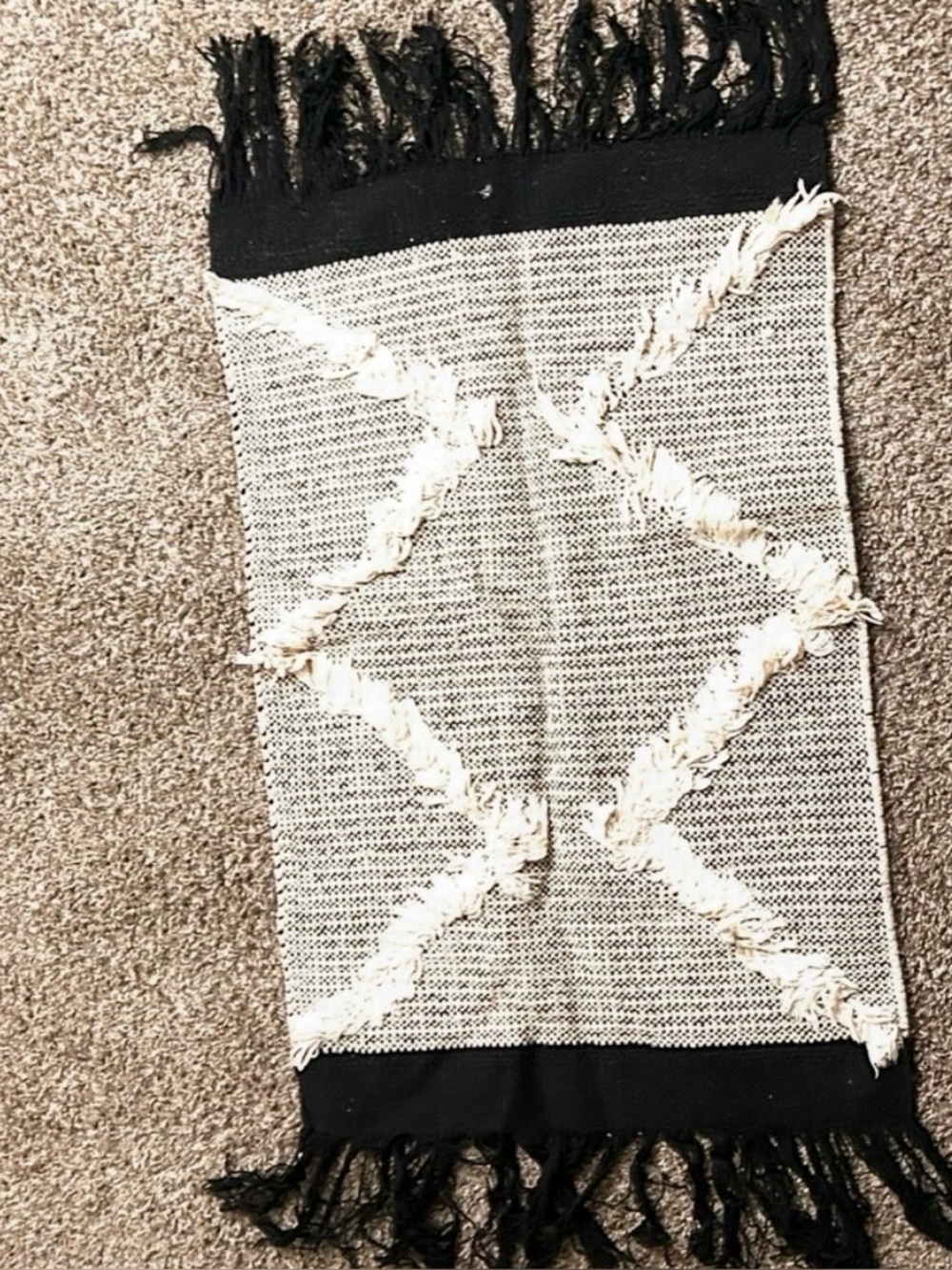 Woven Fringe Chevron Rug - Black & Ivory